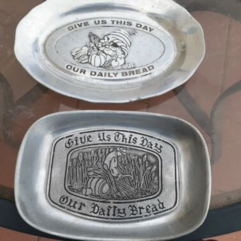 Wilton Armetale Pair of Decorative Daily Bread Religious Bread Plates